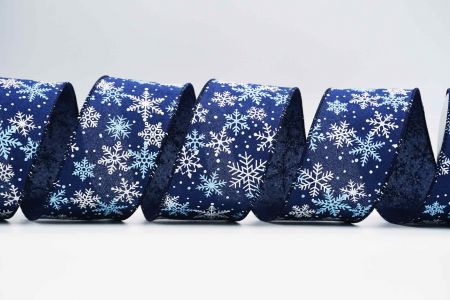 Текстурована стрічка зі сніжинками на дроті_KF7418GC-4-4_темно-синя
